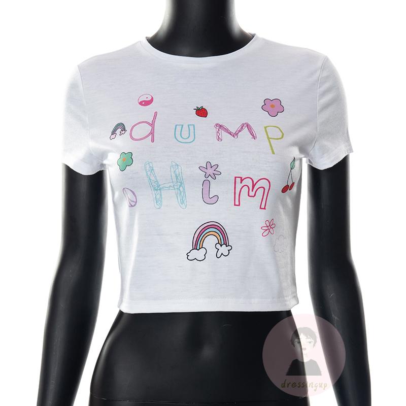 Áo Thun Tay Ngắn Cổ Tròn Dáng Ôm In Họa Tiết Hoạt Hình Thời Trang Mùa Hè Cho Nữ