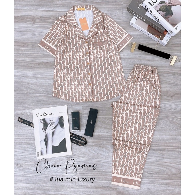 Bộ lụa hãng sam choco áo ngắn tay quần dài bộ mặc nhà đẹp bộ pijama cao cấp
