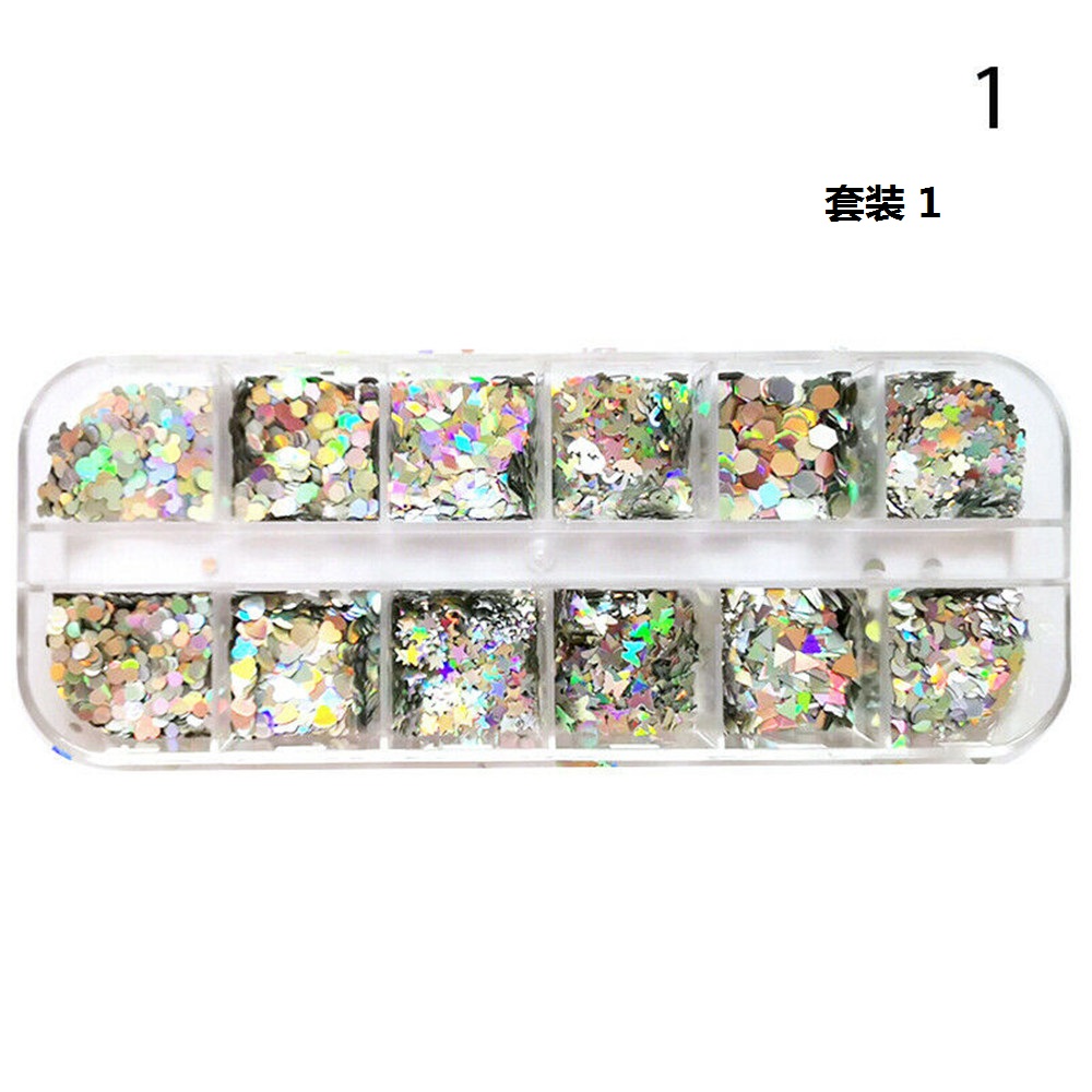 Hộp 12 Ngăn Sequin Lấp Lánh Trang Trí Móng Tay