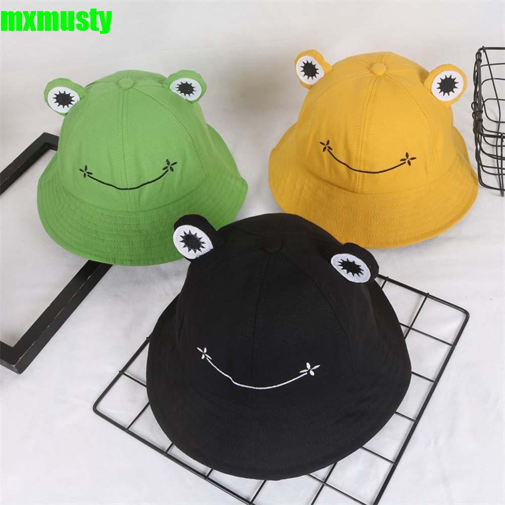 Nón Bucket Thêu Hình Con Ếch Dễ Thương Cho Nữ