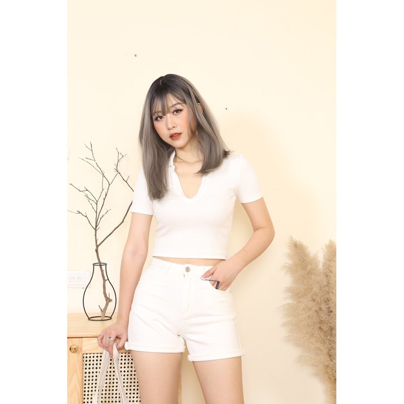 Quần sooc jeans cạp cao