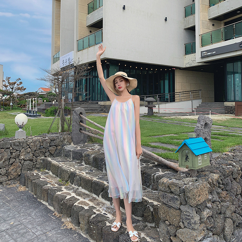 IELGYĐầm Dài Dáng Rộng Màu Sắc Thời Trang Hàn Quốc Xinh Xắn Cho Nữ