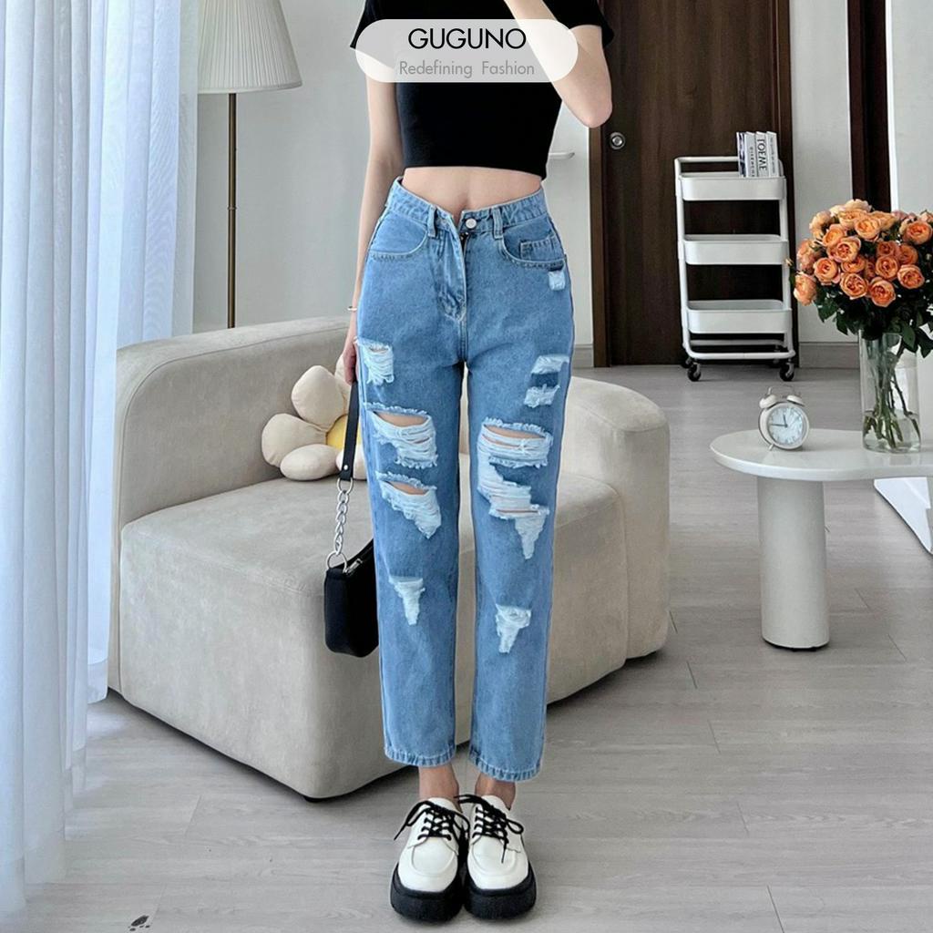 Quần jeans nữ ống rộng GUGUNO