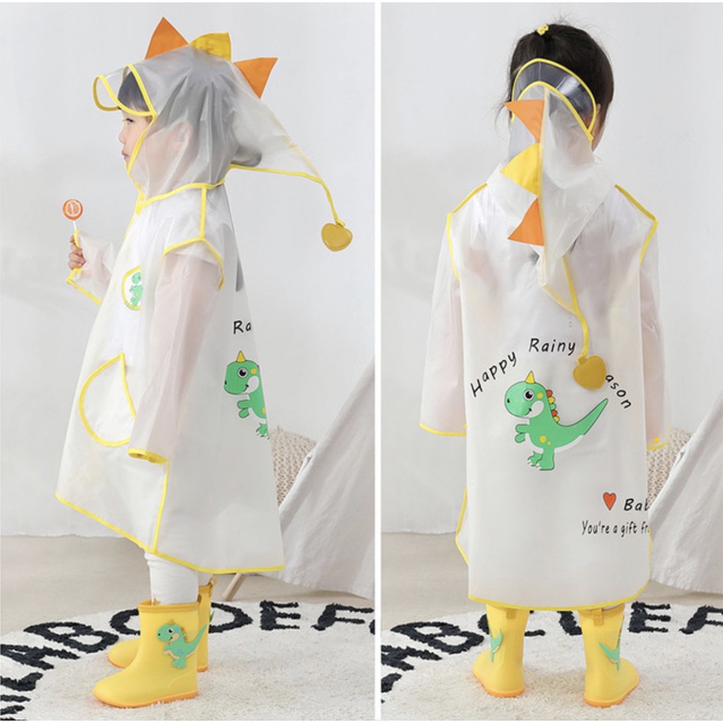Áo mưa trẻ em trong suốt không mùi nhựa mẫu khủng long 3D dành cho bé trai và bé gái - Mebena Shop
