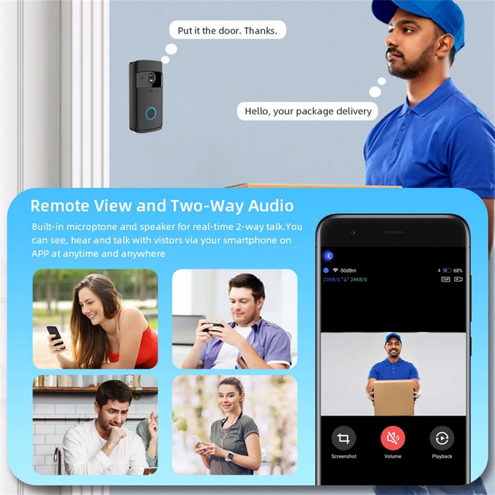 Chuông Cửa Có Camera Thông Minh V5 Wifi 720p Không Dây Chống Nước