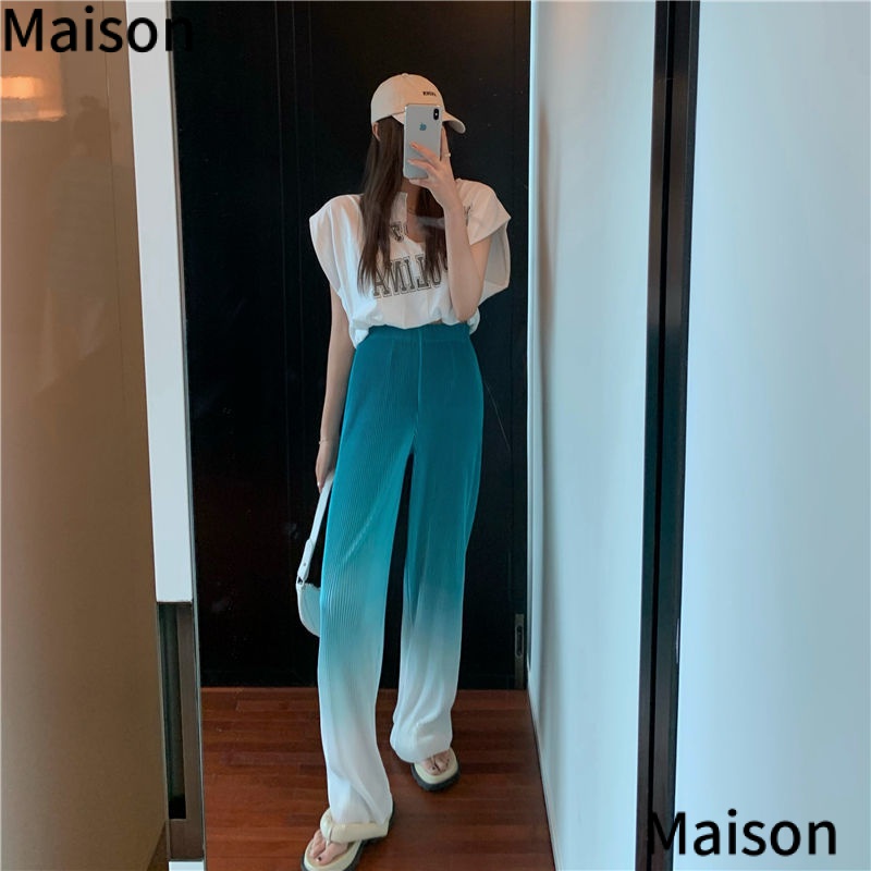 Quần Dài Ống Rộng Dáng Suông Lưng Cao Màu Nhuộm Gradient Phong Cách Hàn Quốc Thời Trang Mùa Hè Cho Nữ LA5X