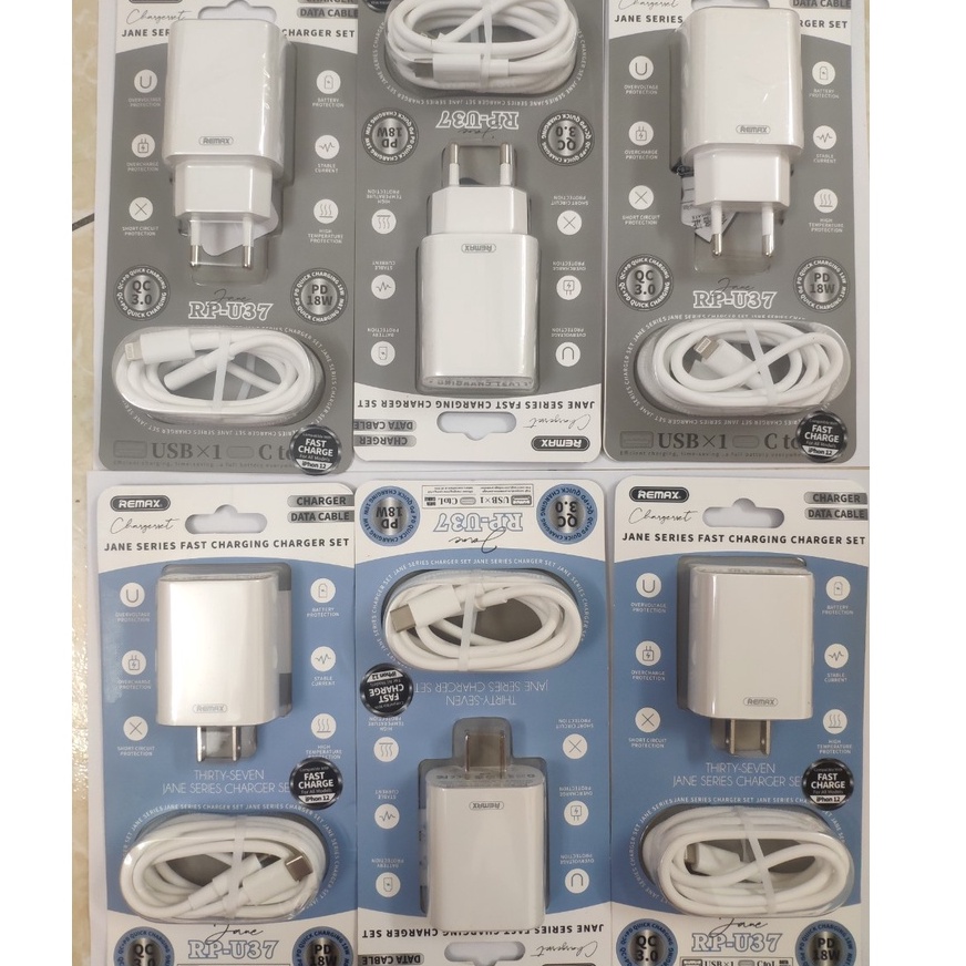 Củ sạc nhanh Remax RP-U37 QC3.0+PD 18W  tặng kèm dây sạc
