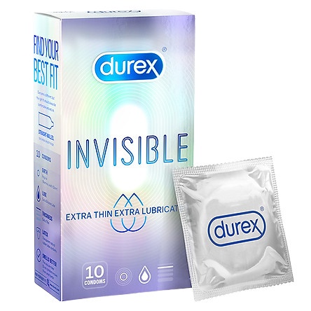 Bao cao su Durex Invisible Extra Thin Extra Sensitive / bao cao su siêu mỏng kéo dài - bcs hộp 10 cái