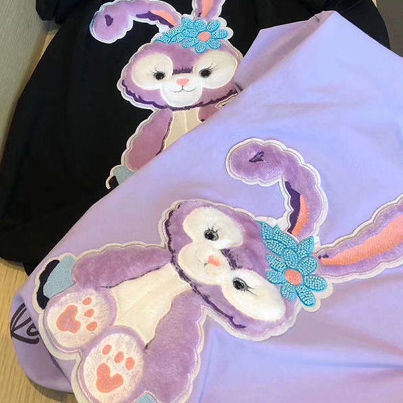 Áo Thun Ngắn Tay Dáng Rộng Thêu Họa Tiết Thỏ/Ngôi Sao Dễ Thương Thời Trang Mùa Hè Cho Bé Gái