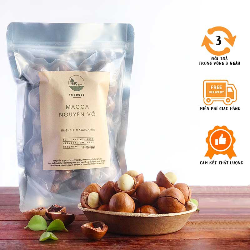 Hạt Macca Vỏ Đắc Lắc TN Foods Loại 1 Hạt To, Đều, Dễ tách vỏ.