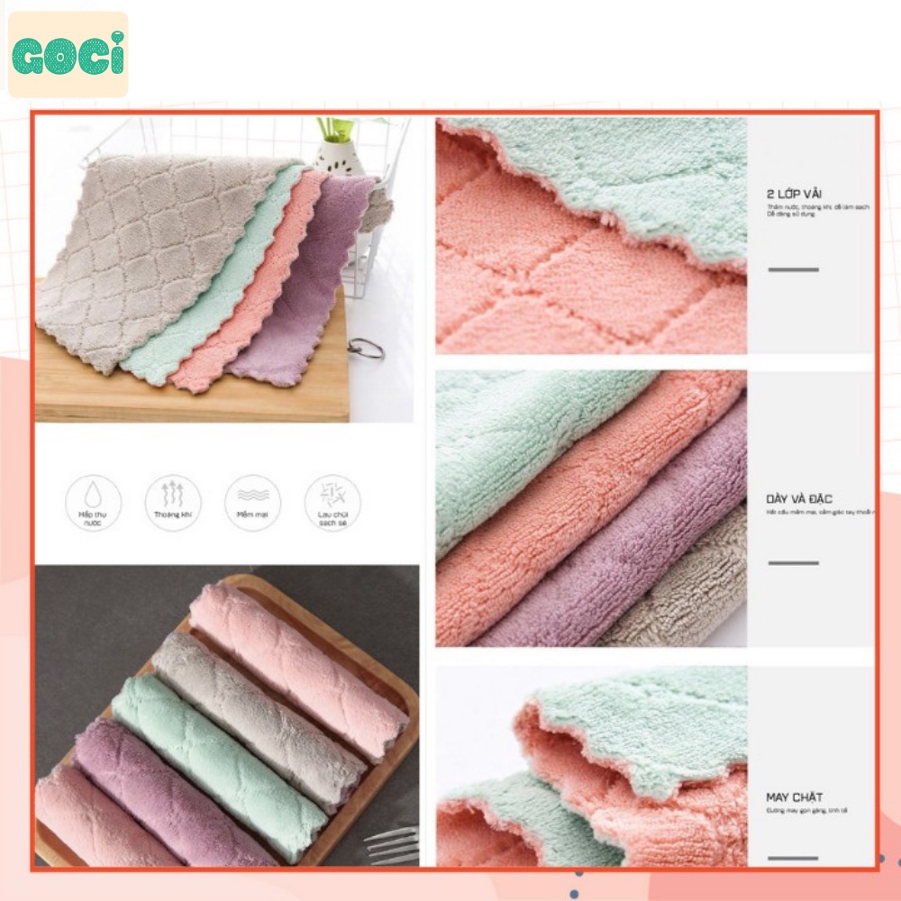 Khăn lau bếp đa năng chuyên dụng hai mặt lông cừu dùng lau chén dĩa nhanh gọn không bám dầu