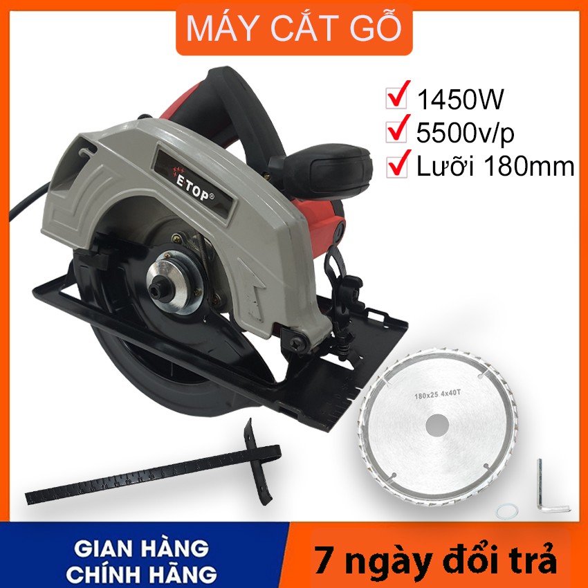 Máy cắt gỗ, máy cưa gỗ công suất lớn 1450w, lưỡi 185mm, khả năng cắt góc nghiêng 45 độ - Tặng lưỡi cắt gỗ 88001T