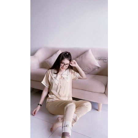 Bộ Pyjama Lụa Bèo Cổ Chữ - Lụa Satin