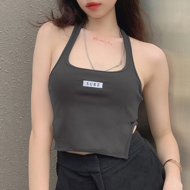 [Hàng Có Sẵn] Áo Croptop Hai Mảnh Dáng Yếm Màu Than Chì Mát Mẻ Cho Nữ Mặc Cực Xinh Ở Nhà, Đi Chơi | BigBuy360 - bigbuy360.vn