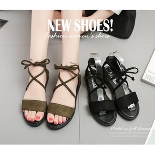 Giày Sandal quai ngang nhung dây chéo cột nơ NEW