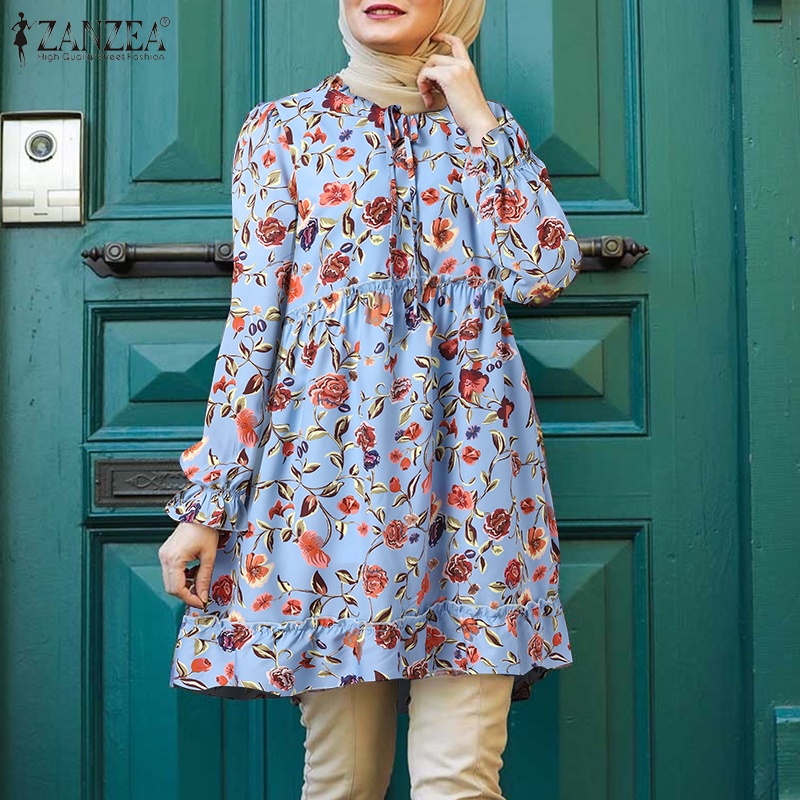 Áo Zanzea tay dài in hoa thanh lịch cho nữ