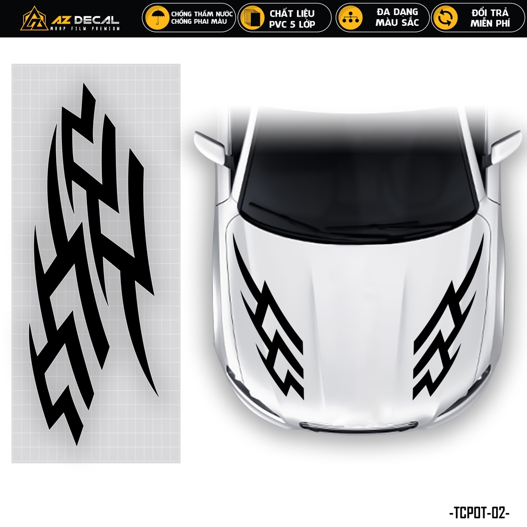 Tem Dán Nắp Capo Xe Ô Tô Xe Hơi Phong Cách Thể Thao | TCPOT-02 | Decal Dán Nắp Capo, Sườn Xe Oto Chống Nước, Bền Màu