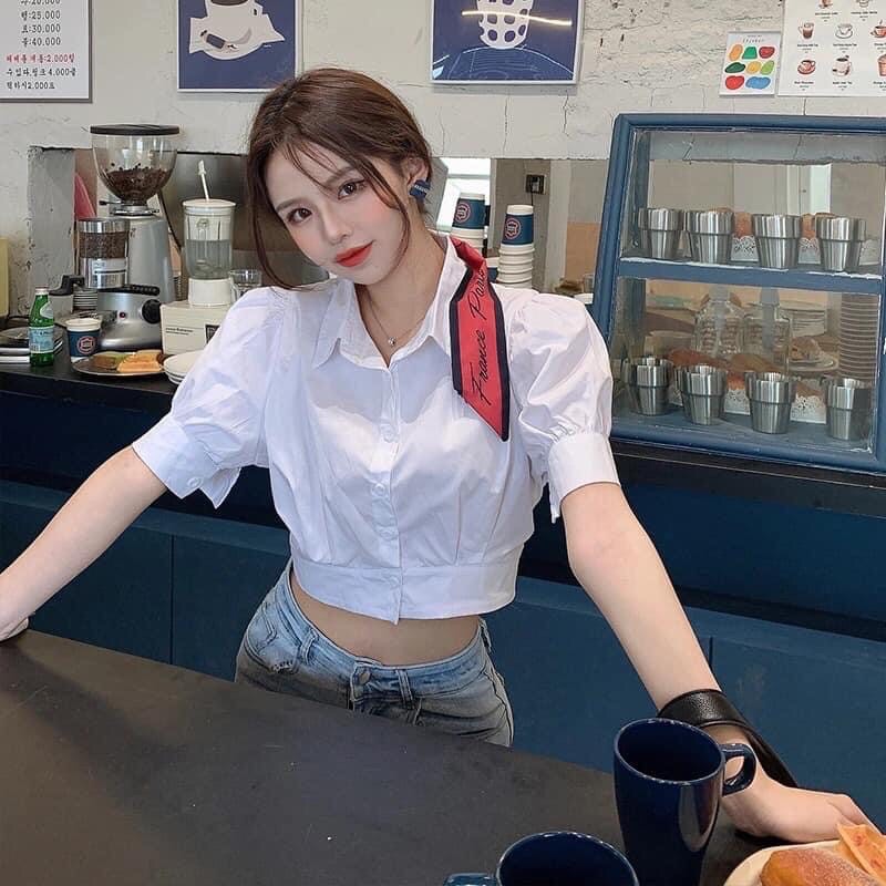 Áo sơ mi croptop tay bồng sang chảnh phong cách cá tính