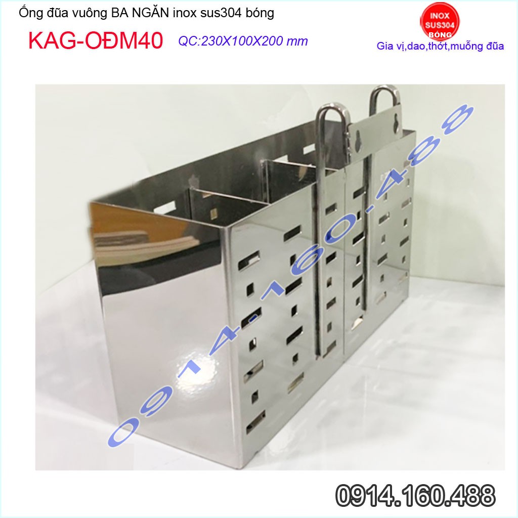 Ống đũa vuông SUS304 Nhật KAG-ODM40, Ống đựng đũa 3 inox dập khuôn cao cấp thiết kế đẹp sang trọng tinh tế từng chi tiết