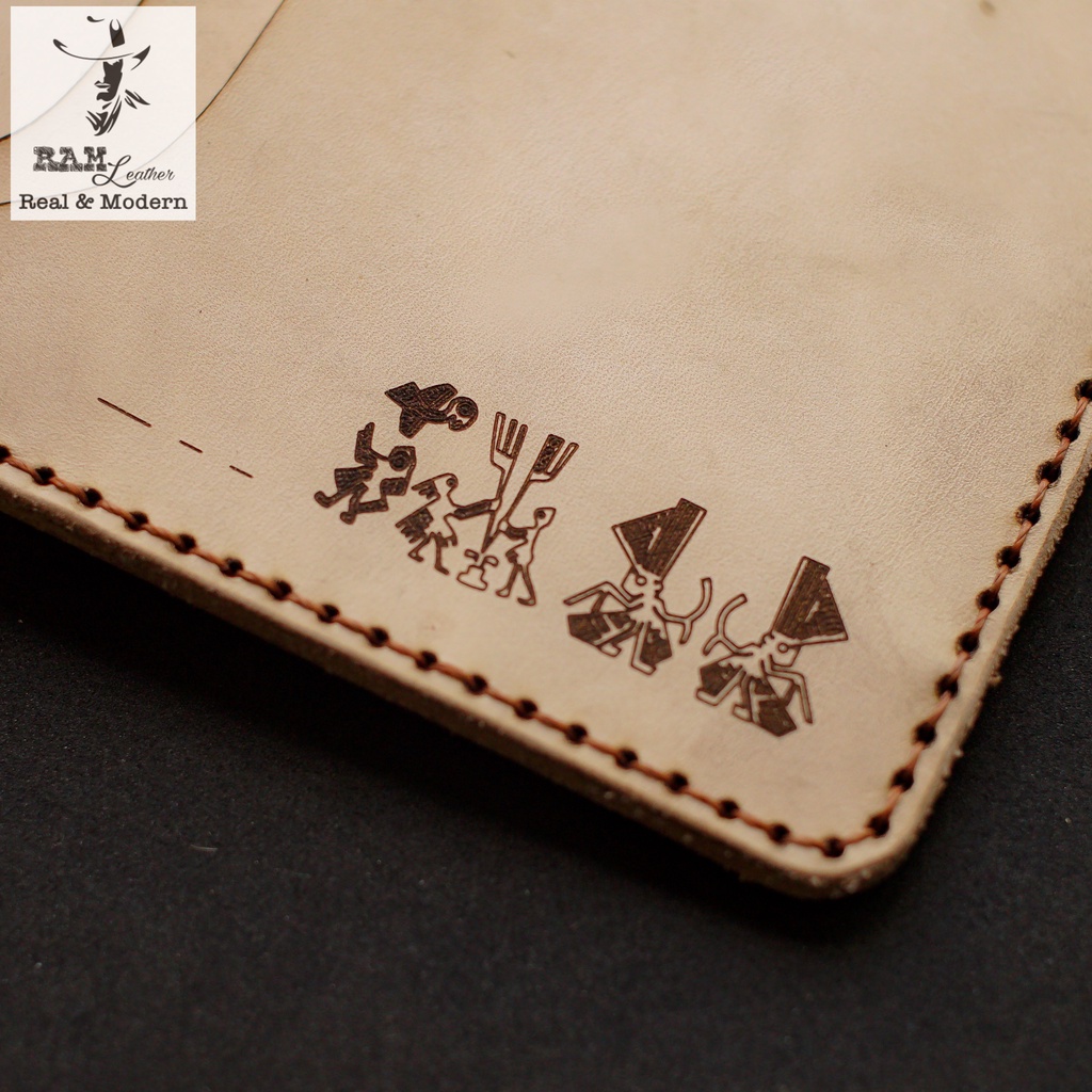 Ví nam da bò RAM Leather Trống Đồng Trắng Da Bò Italia Vegtan Dáng Ngang Tốt Cho Sức Khỏe