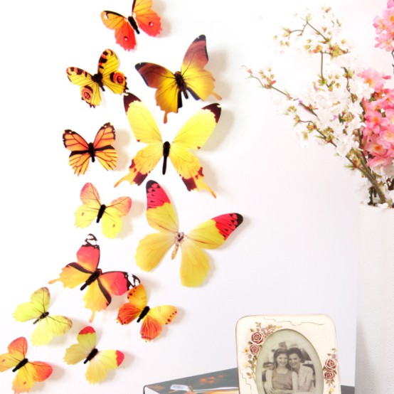 Bộ 12 Con Bướm 3d Dán Tường Siêu Xinh, Decor Chụp Ảnh, Trang Trí Dán Ở Phòng Ốc, Nhà Cửa Chống Thấm Nước Lizflower