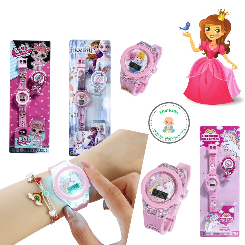 Đồng hồ trẻ em, đồng hồ bé gái họa tiết hoạt hình elsa ngựa pony công chúa nhà Thư Kids