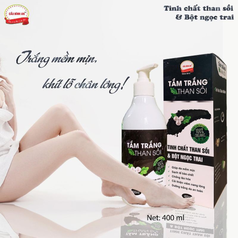 Sữa tắm than sồi Cầu Bình An 400ml. Giúp dưỡng da toàn thân, sáng hồng, tẩy tế bào chết, tươi sáng