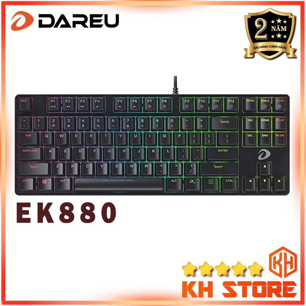 Bàn phím cơ Gaming, chơi game có dây DAREU EK880 87KEY (RGB, Blue/ Brown/ Red D switch) - Bản mới EK