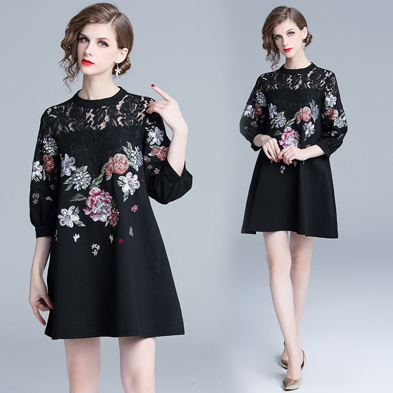 Real Shot Women's High Quality Embroidered Lace Paneled Mini Party Dress | BigBuy360 - bigbuy360.vn