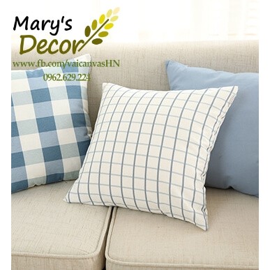 Gối tựa sofa Mary Decor - họa tiết Caro blue trắng to