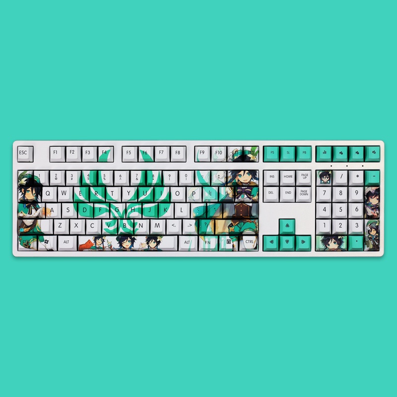 Keycap Genshin Impact Venti Bộ 108 Nút Bàn Phím OEM/Cherry Profile PBT Dye sub Keycaps Nhuộm Màu Xanh Lục Ngọc