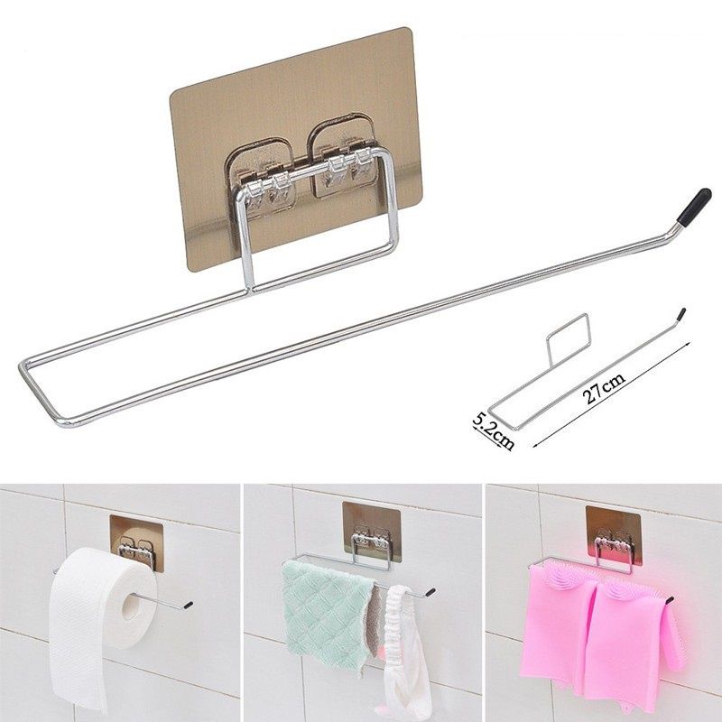 Giá Móc Inox Dán Tường Treo Cuộn Khăn Giấy Nhà Bếp, Cuộn Giấy Vệ Sinh, Treo Khăn Bền Chắc