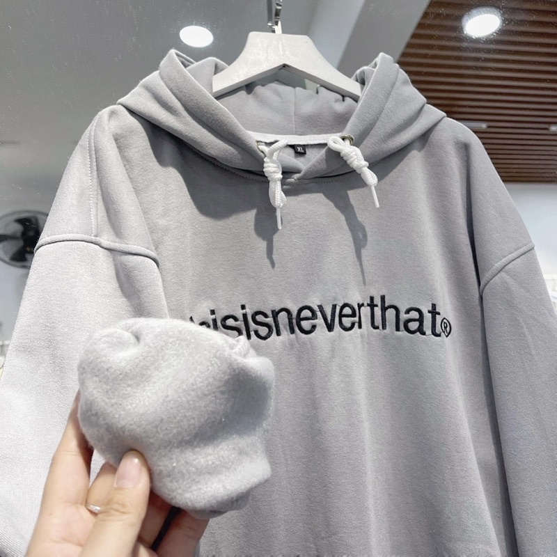 [Mã SKAMFSW175 giảm 10K đơn 50K] [sẵn] Áo Hoodie Xám Dáng Rộng Chữ Thêu THISISNEVERTHAT PQK [ nan nữ mặc ]