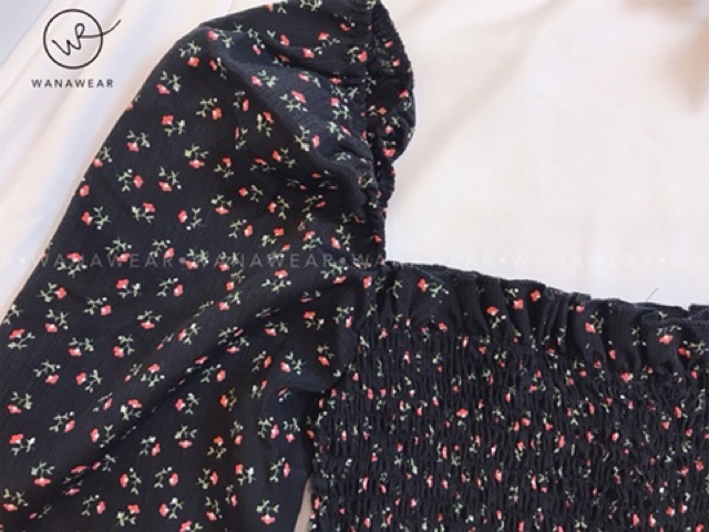 Quần baggy jean rách gối quần bò nữ lưng cao WANAWEAR Áo croptop trễ vai tay bồng hoa nhí xinh xắn hot trend