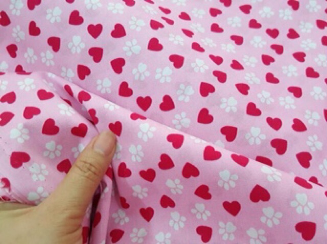 V167❤️ VẢI TWILL HOẠ TIẾT TRÁI TIM MAY ĐỒ CHO DOLL, OBITSU, DIY, HANDMADE, QUILTING, SCRUNCHIES..