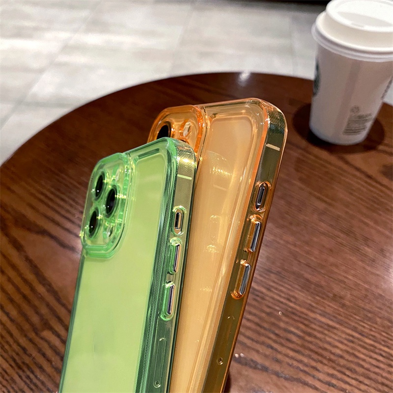 Ốp Điện Thoại Mềm Dẻo Trong Suốt Màu Xanh Lá Dạ Quang Đơn Giản Chống Sốc Cho iPhone 11 11Pro 11promax