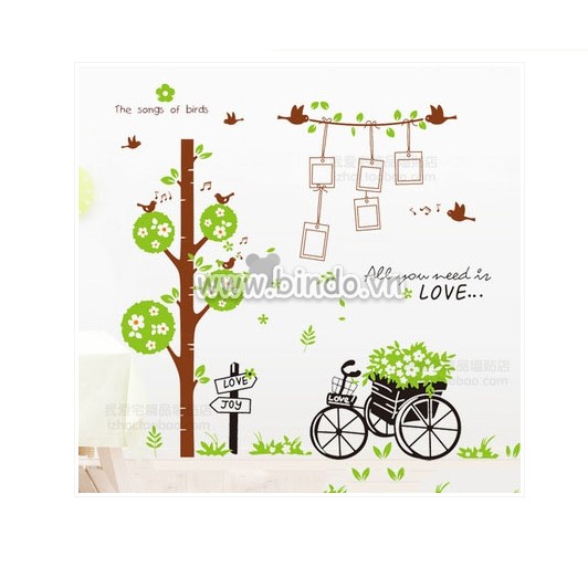 BỘ COMBO DECAL GHÉP ĐÔI TRANG TRÍ - Cây Khung Hình kết hợp Xe đạp giỏ hoa ( 2 TẤM )