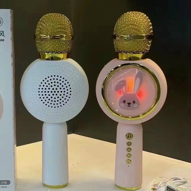 Micro Karaoke Bluetooth Không Dây Kèm Loa X6 Hình Thỏ Đáng Yêu Âm Thanh Trầm Ấm Hát Hay Bắt Gịong Tốt