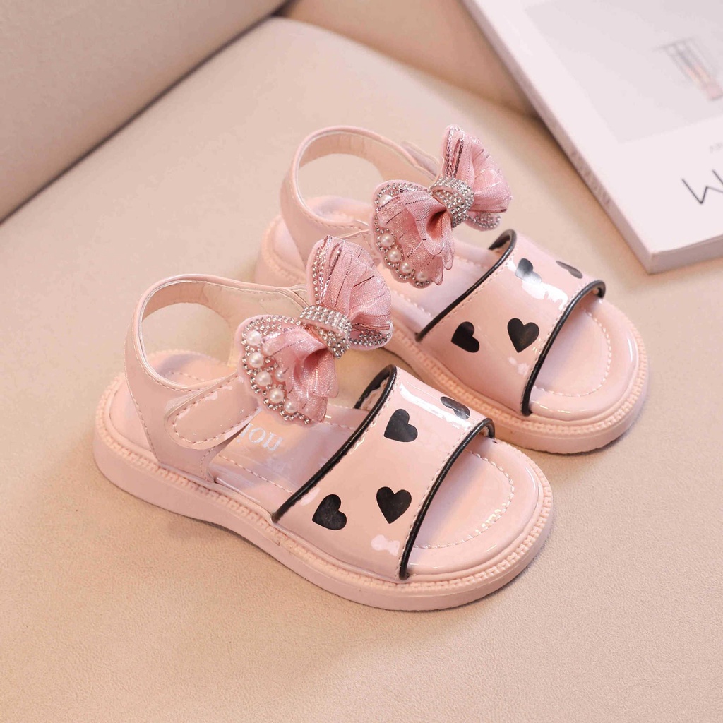 SALE Giày Sandal Nơ Đá Quai Tim Xinh Xắn Phong Cách Hàn Quốc Xinh Xắn Cho Bé