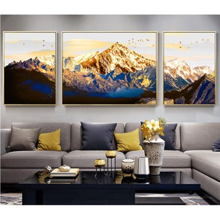 Bộ 3 tranh canvas treo tường núi vàng sang trọng VIP846 - 135 x 50 cm