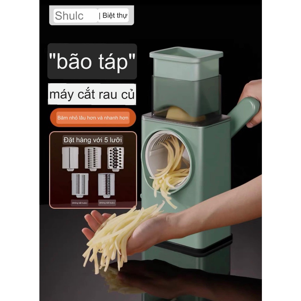 Máy thái lát rau củ để bàn cầm tay đa năng máy bào sợi nạo củ xay hạt kèm 6 lưỡi dao cắt