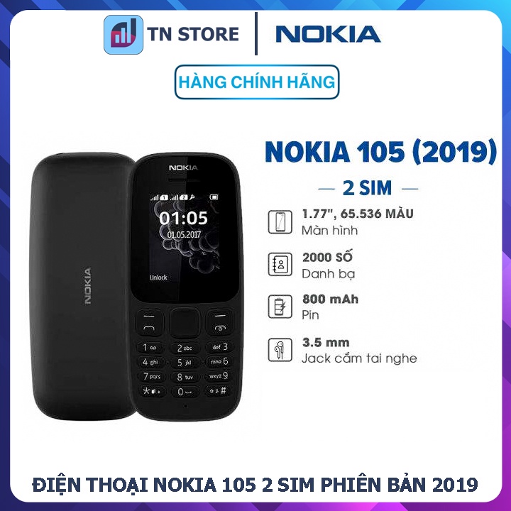 Điện Thoại Nokia 105 2 Sim (2019) - Full Box Full Phụ Kiện - Hàng Đập Hộp Mới Chính Hãng