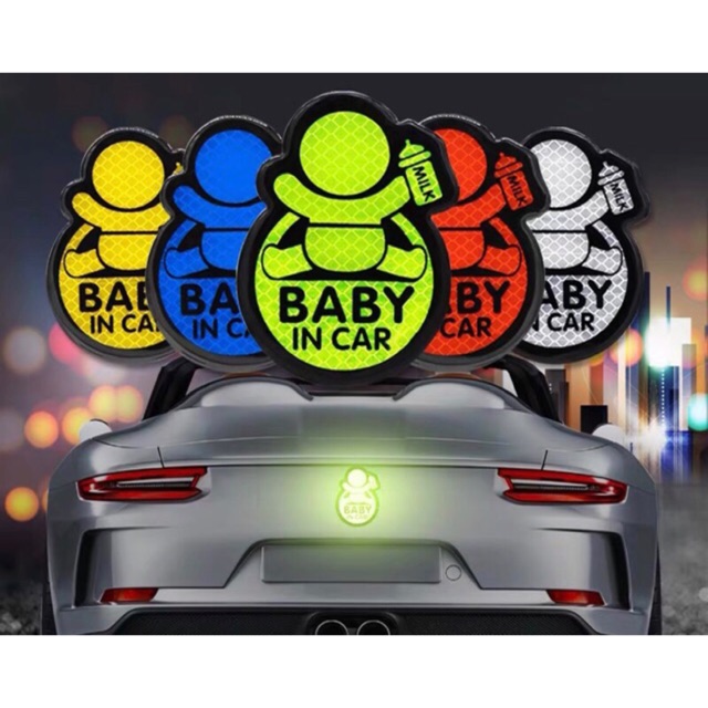 Decal PVC BABY IN CAR siêu cu te, Deacl phát quang, Chống thấm nước, chống nắng, dễ quan sát trong tối for benz bmw toyota honda mazda ford