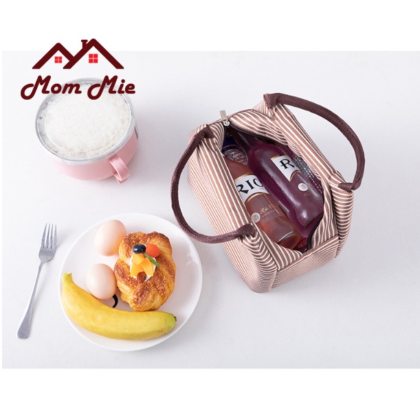 [Loại tốt] Túi đựng cơm giữ nhiệt Bento sọc/ trơn - T011