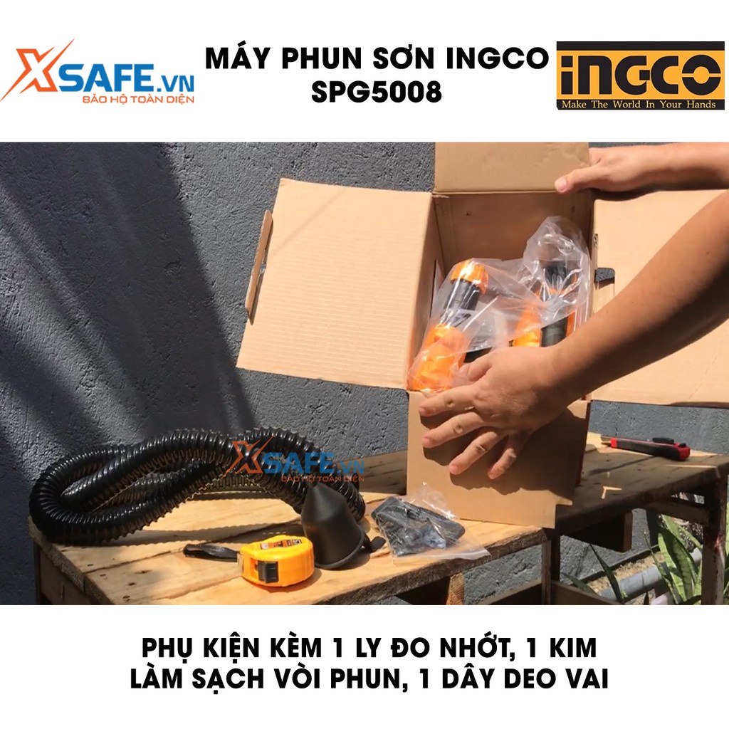 Máy phun sơn INGCO SPG5008 Kèm 1 tay cầm phụ và 1 bộ than Súng phun sơn cầm tay công suất 500W lưu lượng tối đa 850ml/ph