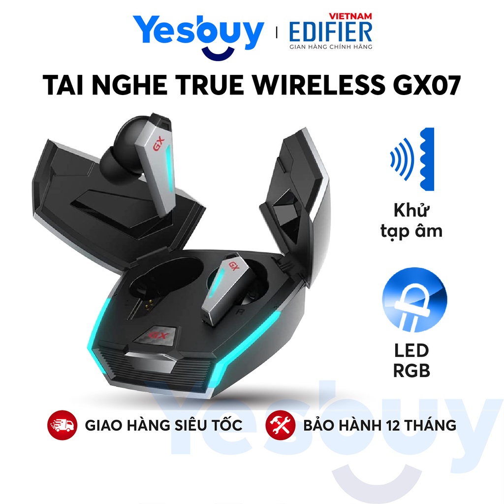 Tai nghe True Wireless Gaming EDIFIER GX7 - 26 giờ phát nhạc Khử tiếng ồn ANC - Driver 8mm, Game Mode - Hàng chính hãng