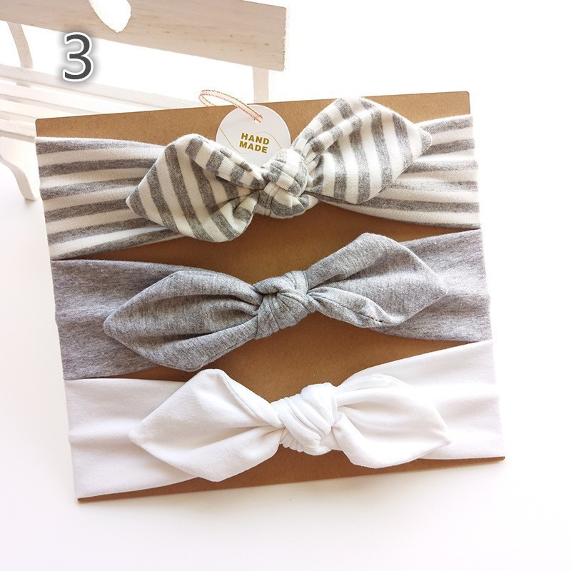 Set 3 băng đô quấn đầu cột nơ bé gái