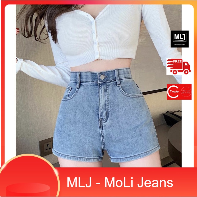 Quần short jean nữ BigSize lưng cao trên rốn, co dãn mạnh, lai cuốn, màu xanh nhạt dành cho người mập 4239