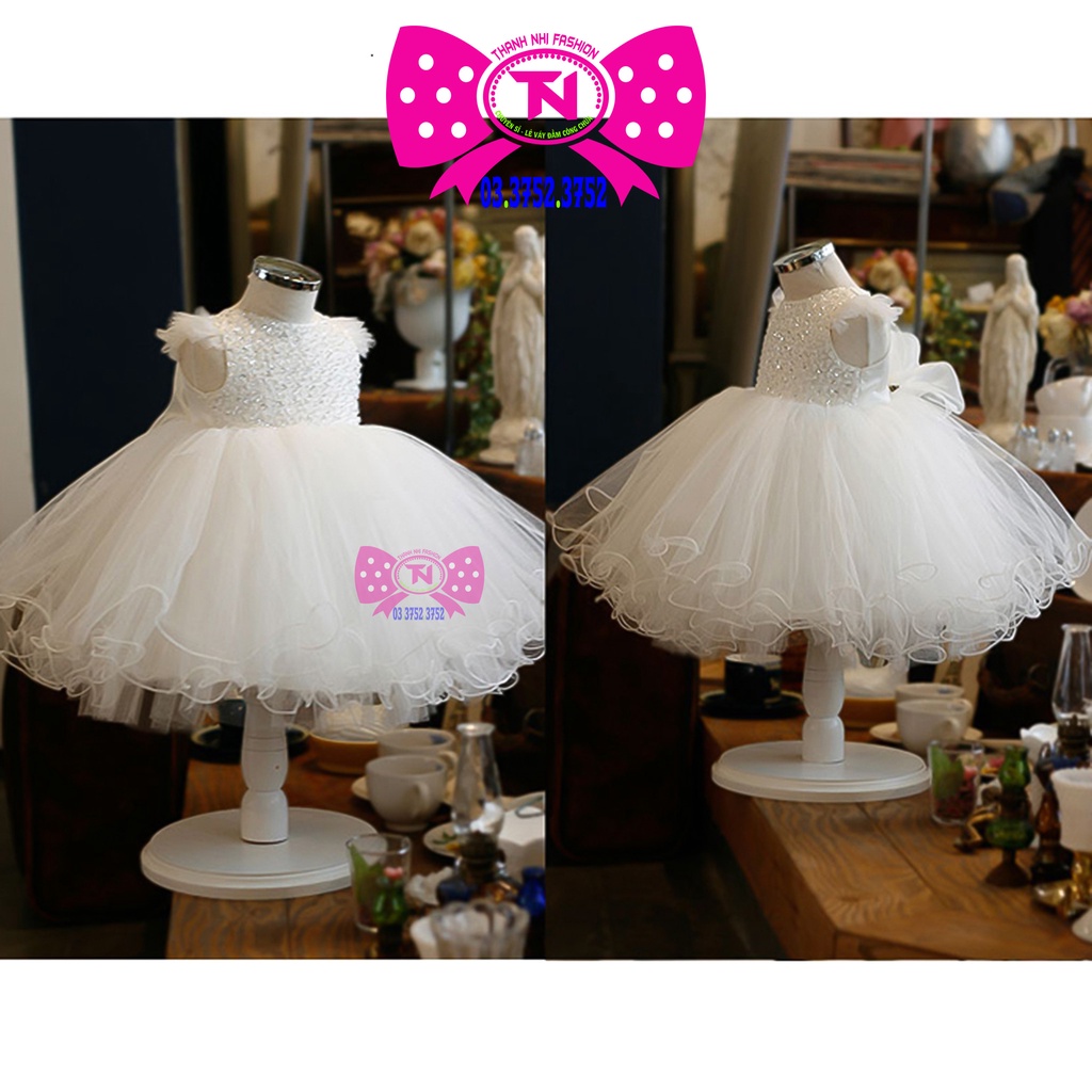 Váy Bé Gái Màu Trắng Kết Cườm Thân Trên Phong Cách Tiểu Thư - Váy Công Chúa TN1742022002