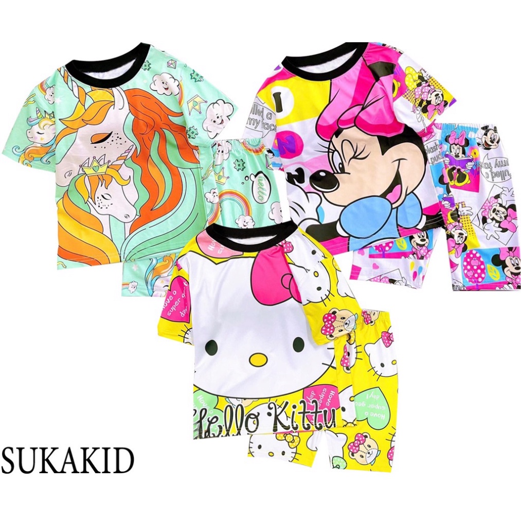 ( Chuyên sỉ lẻ Quần áo trẻ em ) Bộ đồ bé gái hình in 3D chất liệu thoáng mát mềm mịn co hình mèo,ngựavà mecki 6kg đên 40